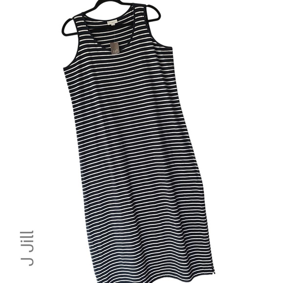 NWT J JILL NAVY BLUE & WHITE STRIPE PIMA COTTON & MODAL TANK STYLE MAXI | MEDIUM - Picture 1 of 10